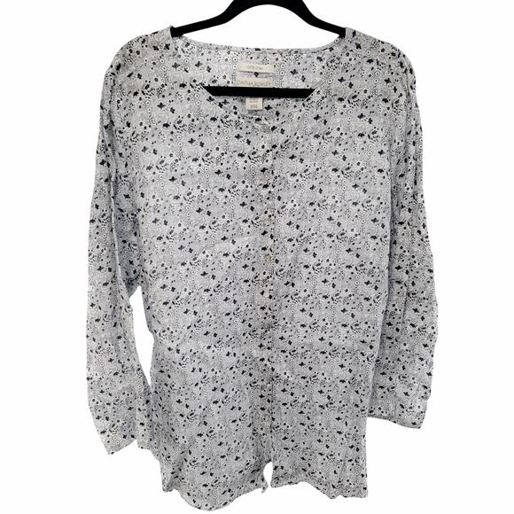 CYNTHIA ROWLEY 100% Linen Roll Tab long Sleeve Blouse Button Front Size 2X - Picture 1 of 4